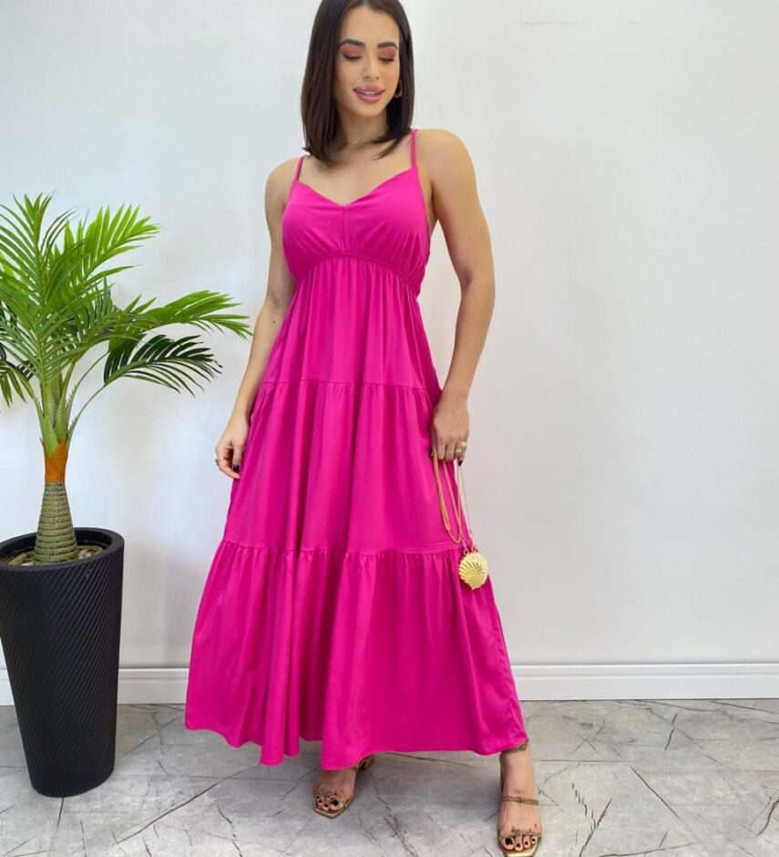 Vestido Longuete Jade sem Bojo com Lastex e Alça Regulável Pink - Fernanda Ramos Store