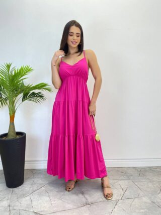 Vestido Longuete Jade sem Bojo com Lastex e Alça Regulável Pink - Fernanda Ramos Store