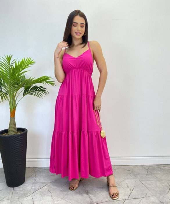 Vestido Longuete Jade sem Bojo com Lastex e Alça Regulável Pink - Fernanda Ramos Store