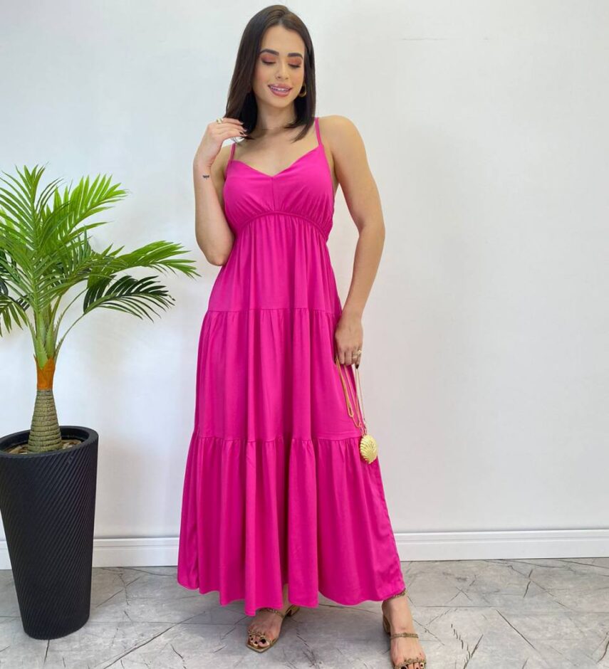 Vestido Longuete Jade sem Bojo com Lastex e Alça Regulável Pink - Fernanda Ramos Store