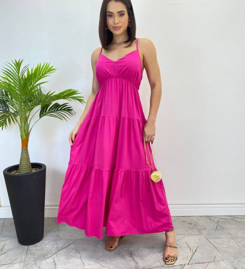 Vestido Longuete Jade sem Bojo com Lastex e Alça Regulável Pink - Fernanda Ramos Store