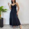 Vestido Longuete Jade sem Bojo com Lastex e Alça Regulável Preto - Fernanda Ramos Store