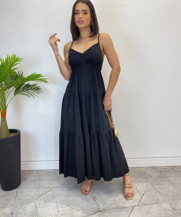 Vestido Longuete Jade sem Bojo com Lastex e Alça Regulável Preto - Fernanda Ramos Store