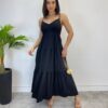 Vestido Longuete Jade sem Bojo com Lastex e Alça Regulável Preto - Fernanda Ramos Store