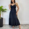 Vestido Longuete Jade sem Bojo com Lastex e Alça Regulável Preto - Fernanda Ramos Store