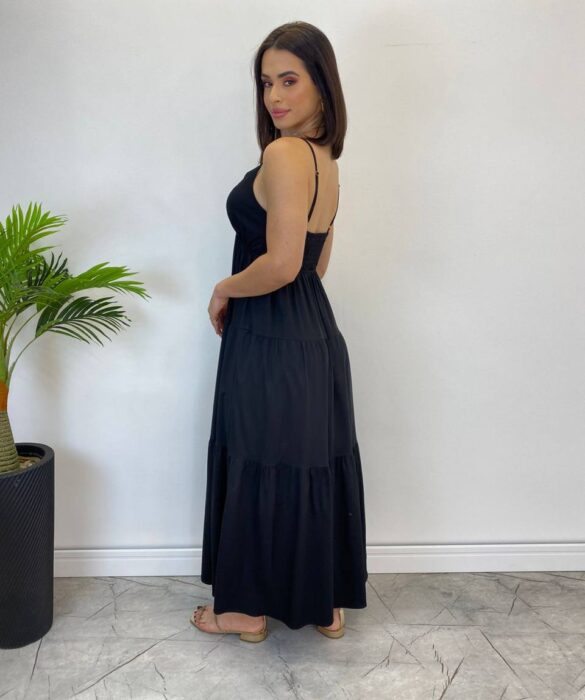 Vestido Longuete Jade sem Bojo com Lastex e Alça Regulável Preto - Fernanda Ramos Store