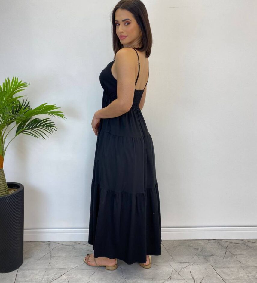 Vestido Longuete Jade sem Bojo com Lastex e Alça Regulável Preto - Fernanda Ramos Store