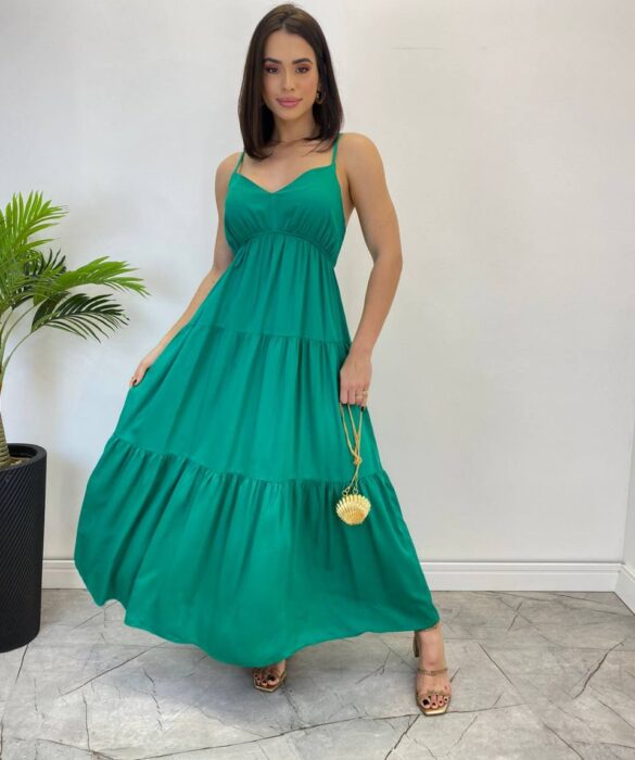 Vestido Longuete Jade sem Bojo com Lastex e Alça Regulável Verde - Fernanda Ramos Store