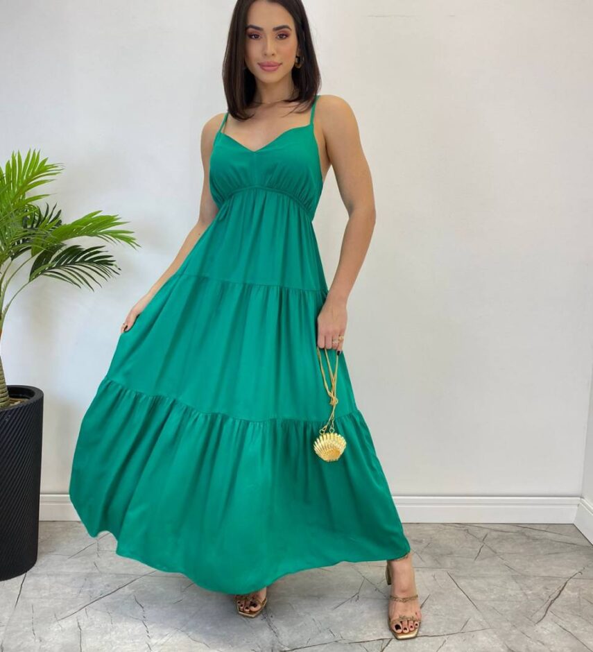 Vestido Longuete Jade sem Bojo com Lastex e Alça Regulável Verde - Fernanda Ramos Store