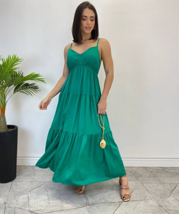 Vestido Longuete Jade sem Bojo com Lastex e Alça Regulável Verde - Fernanda Ramos Store