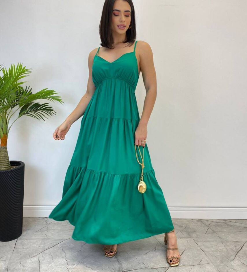 Vestido Longuete Jade sem Bojo com Lastex e Alça Regulável Verde - Fernanda Ramos Store
