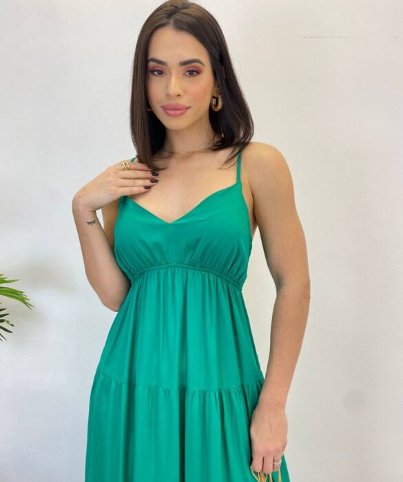 Vestido Longuete Jade sem Bojo com Lastex e Alça Regulável Verde - Fernanda Ramos Store