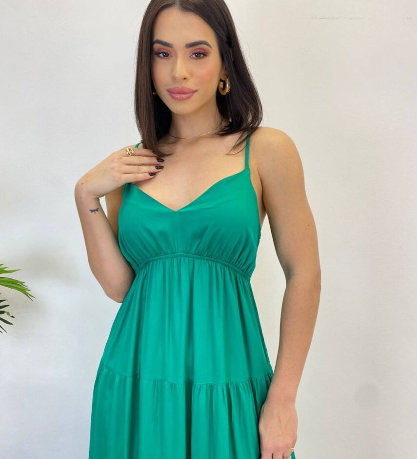 Vestido Longuete Jade sem Bojo com Lastex e Alça Regulável Verde - Fernanda Ramos Store
