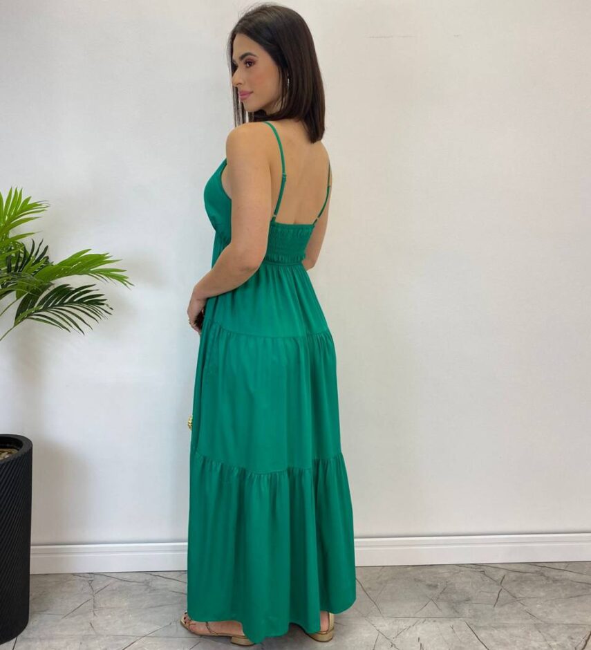 Vestido Longuete Jade sem Bojo com Lastex e Alça Regulável Verde - Fernanda Ramos Store