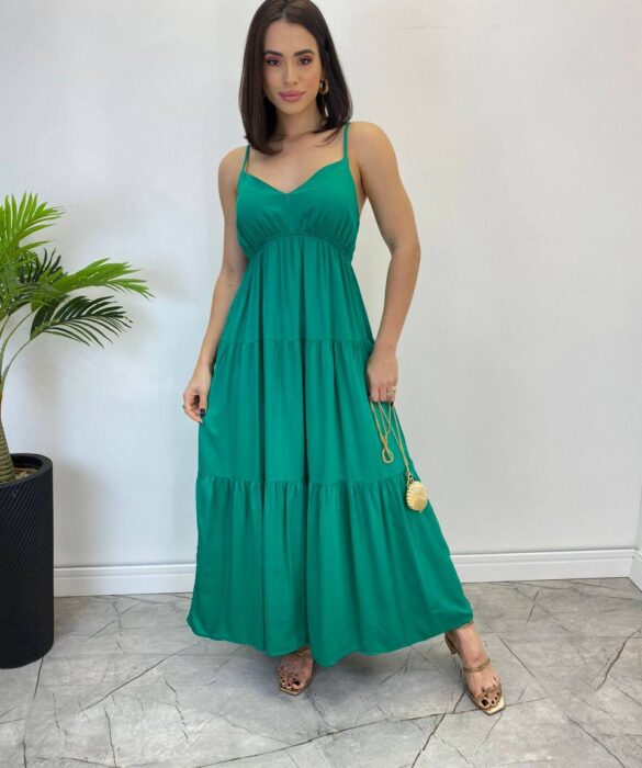 Vestido Longuete Jade sem Bojo com Lastex e Alça Regulável Verde - Fernanda Ramos Store