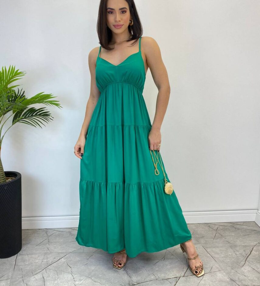 Vestido Longuete Jade sem Bojo com Lastex e Alça Regulável Verde - Fernanda Ramos Store