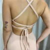 Vestido Midi Ana com Bojo e Fenda Canelado Nude - Fernanda Ramos Store