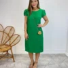 Vestido Midi sem Bojo Manga Curta com Bolsos Verde - Fernanda Ramos Store