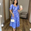 Vestido Midi sem Bojo Manga Princesa Azul Estampado - Fernanda Ramos Store