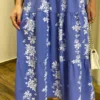 Vestido Midi sem Bojo Manga Princesa Azul Estampado - Fernanda Ramos Store