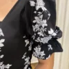 Vestido Midi sem Bojo Manga Princesa Preto Estampado - Fernanda Ramos Store