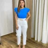 Blusa Feminina Crepe Azul com Babado nas Mangas - Fernanda Ramos Store