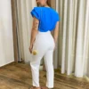 Blusa Feminina Crepe Azul com Babado nas Mangas - Fernanda Ramos Store