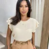 Blusa Feminina Crepe com Babado nas Mangas Bege - Fernanda Ramos Store