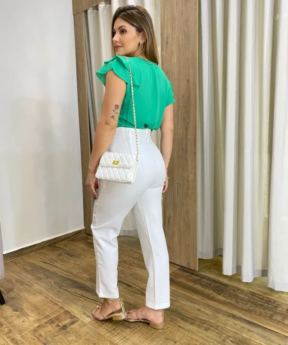 Blusa Feminina Crepe com Babado nas Mangas Verde - Fernanda Ramos Store