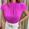 Blusa Feminina Crepe Fúcsia com Detalhe nas Mangas - Fernanda Ramos Store