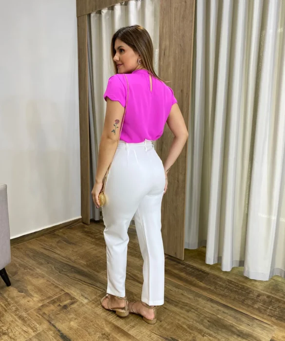 Blusa Feminina Crepe Fúcsia com Detalhe nas Mangas - Fernanda Ramos Store