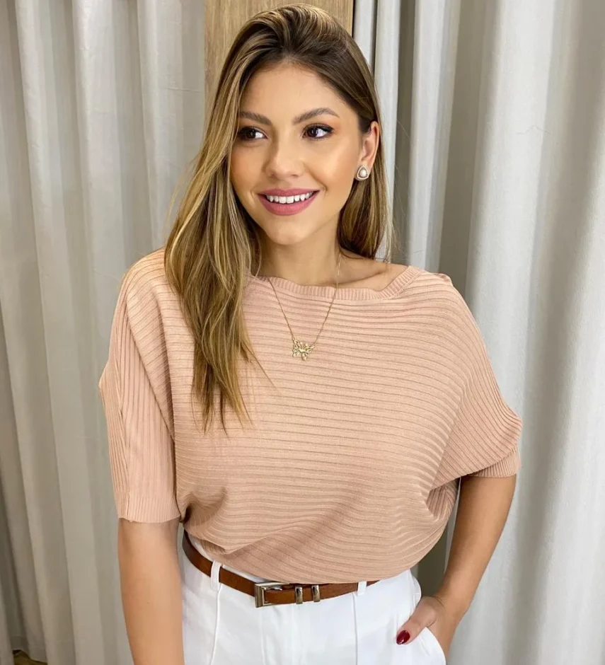 Blusa Feminina Manga Curta Modal Ari Nude - Fernanda Ramos Store