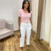 Blusa Feminina Manga Curta Modal Rosa Listrada - Fernanda Ramos Store