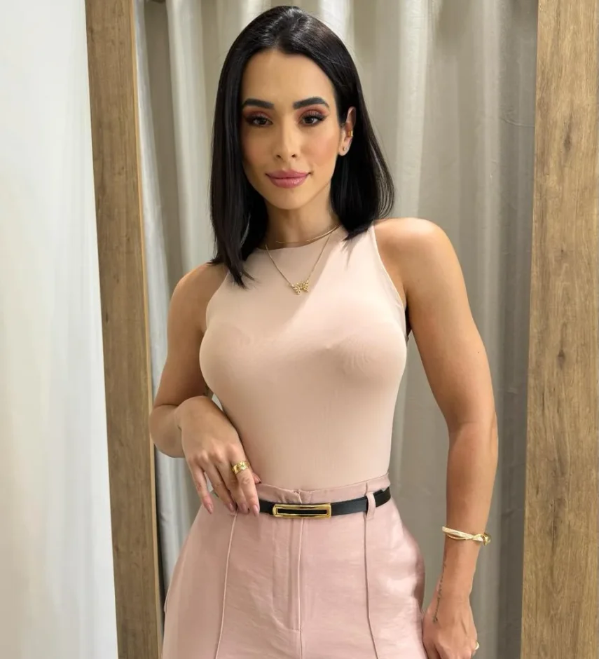 Body Feminino Regata sem Bojo Poliamida Rosa - Fernanda Ramos Store