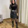 Body Feminino Tule sem Bojo com Transparência Manga Longa Preto - Fernanda Ramos Store