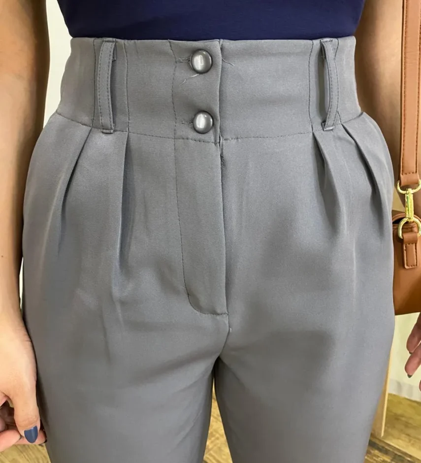 Calça Cenoura Alfaiataria Feminina com 2 Botões Cinza - Fernanda Ramos Store