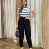 Calça Cenoura Alfaiataria Feminina com 2 Botões Preta - Fernanda Ramos Store