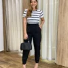 Calça Cenoura Alfaiataria Feminina com 2 Botões Preta - Fernanda Ramos Store