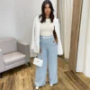 Calça Feminina Alfaiataria Pantalona com 2 Botões Cinza - Fernanda Ramos Store