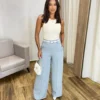 Calça Feminina Alfaiataria Pantalona com 2 Botões Cinza - Fernanda Ramos Store