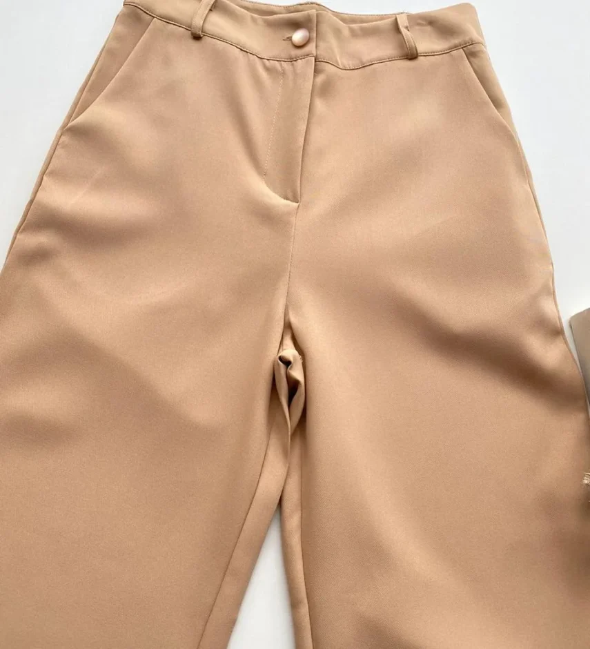 Calça Feminina Pantalona Maya Alfaiataria Bege - Fernanda Ramos Store