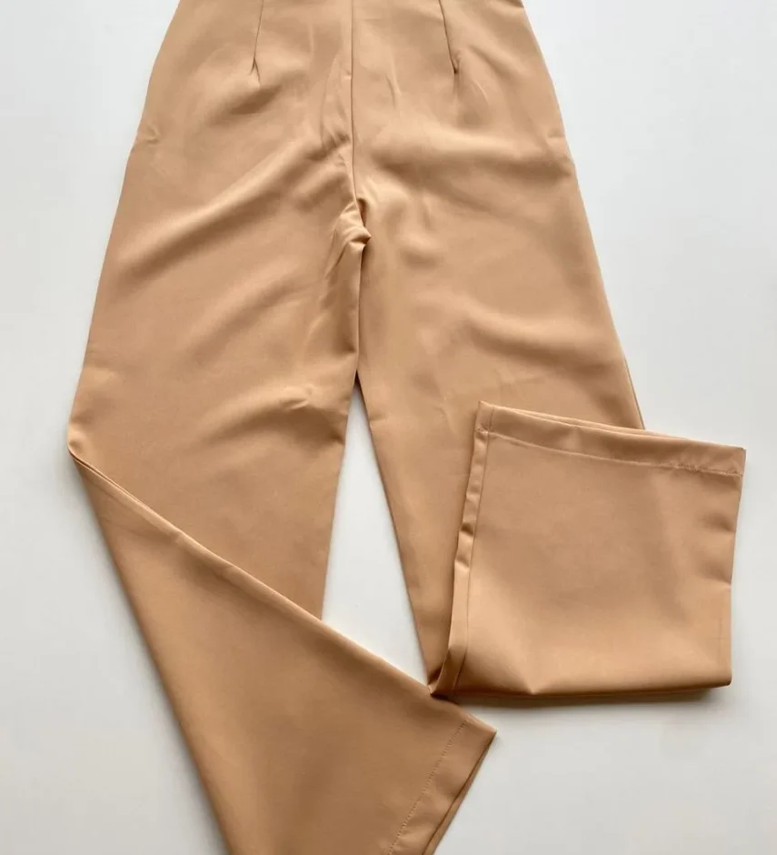 Calça Feminina Pantalona Maya Alfaiataria Bege - Fernanda Ramos Store