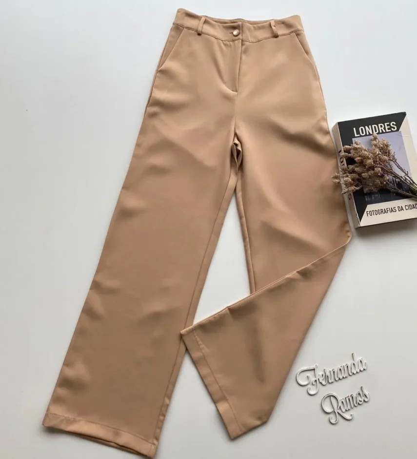 Calça Feminina Pantalona Maya Alfaiataria Bege - Fernanda Ramos Store
