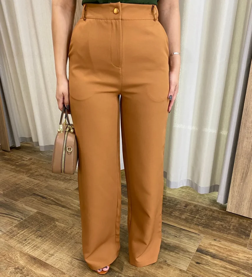 Calça Feminina Pantalona Maya Alfaiataria Caramelo - Fernanda Ramos Store