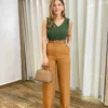 Calça Feminina Pantalona Maya Alfaiataria Caramelo - Fernanda Ramos Store