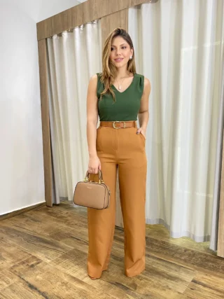 Calça Feminina Pantalona Maya Alfaiataria Caramelo - Fernanda Ramos Store