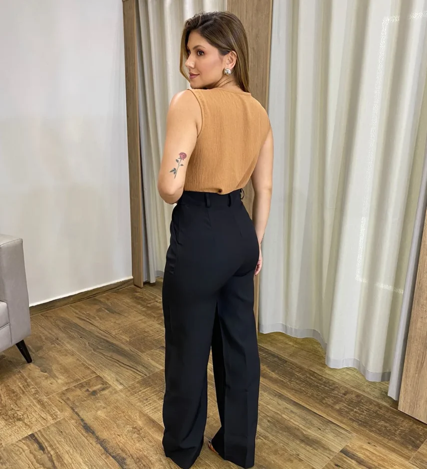 Calça Feminina Pantalona Maya Alfaiataria Preta - Fernanda Ramos Store
