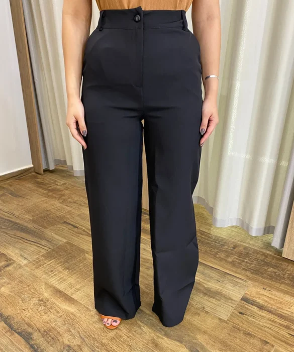 Calça Feminina Pantalona Maya Alfaiataria Preta - Fernanda Ramos Store