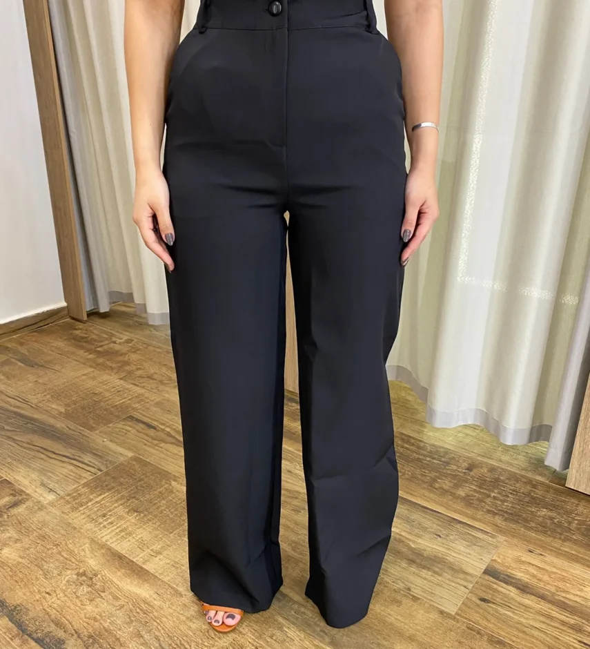 Calça Feminina Pantalona Maya Alfaiataria Preta - Fernanda Ramos Store