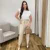 Calça Feminina Viscolinho com Amarração Bege - Fernanda Ramos Store